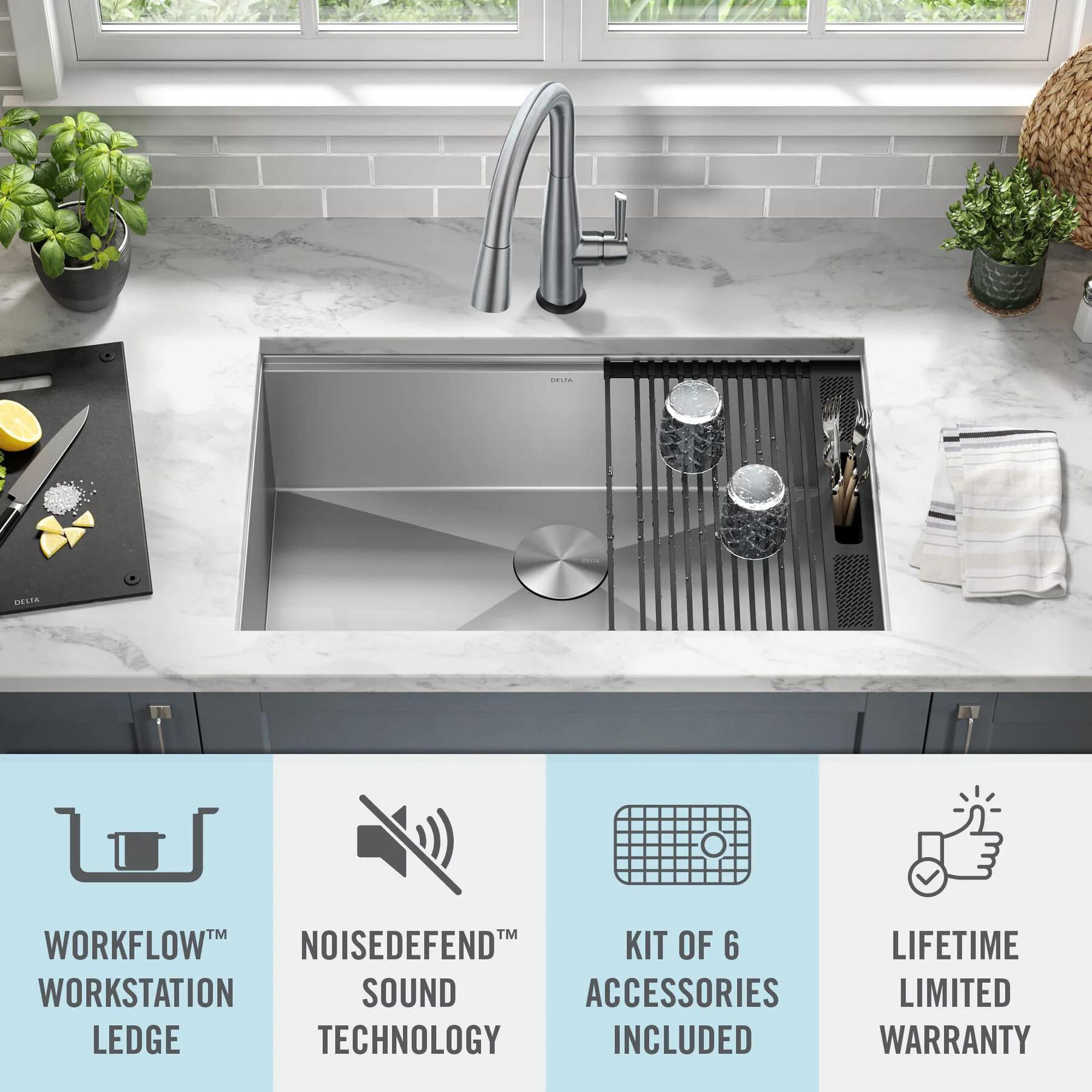 30&rdquo; Workstation Kitchen Sink Undermount&nbsp;16 Gauge&nbsp;Stainless Steel Single Bowl with&nbsp;WorkFlow&trade; Ledge and Accessories